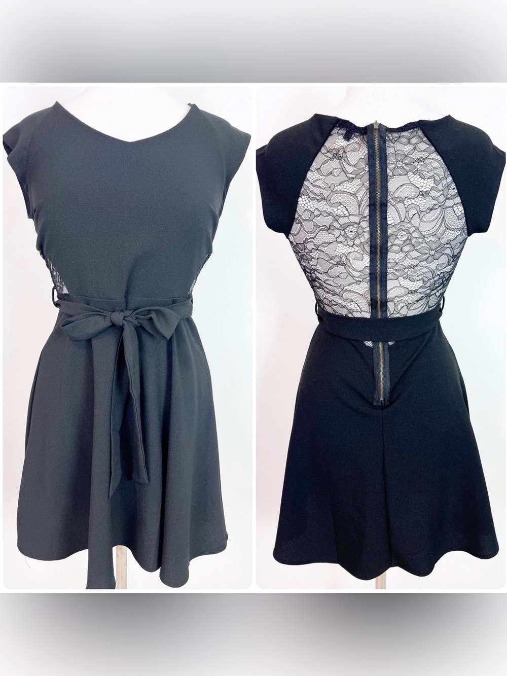 MONTEAU BLACK LACE BACK FIT & FLARE DRESS WOMENS MEDIUM